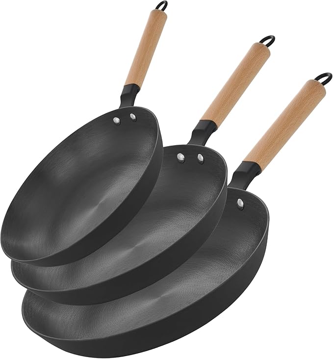YUTANN Nonstick Frying Pans Set, Pre-seasoned Skillets Set 3 Pcs, 8" 10" 12" Cast Iron Skillet Set, Durable & Oven Safe to 500°F, Suitable for All Stovetops, PFAS & PFOA Free