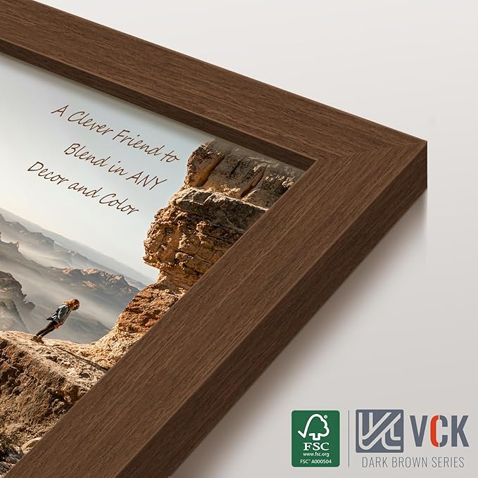 VCK 8x10 Picture Frame Set of 4 - Brown, Gallery-Quality Wood Poster Frames, 1.1-Inch Wide Border, Polished Plexiglass, Vertical or Horizontal Wall & Tabletop Display for Photo/Art/Prints, Brown