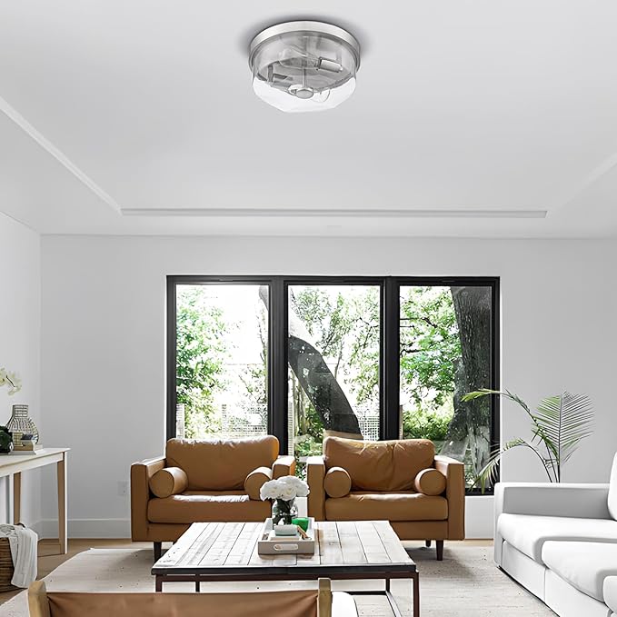 Brushed Nickel Flush Mount Ceiling Light, 2-Light Hallway Light Fixtures, Modern Farmhouse Farmhouse Ceiling Light Clear Glass for Kitchen Porch Entryway Indoor Outdoor