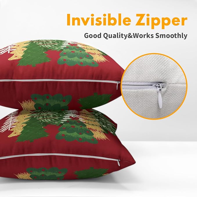 Kawani Christmas Red Decorative Pillow Covers 24x24 Inch Set of 2 Christmas Tree Outdoor Throw Pillow Covers Winter Xmas Holiday Pillowcases Cushion Covers for Home Couch Christmas Decor