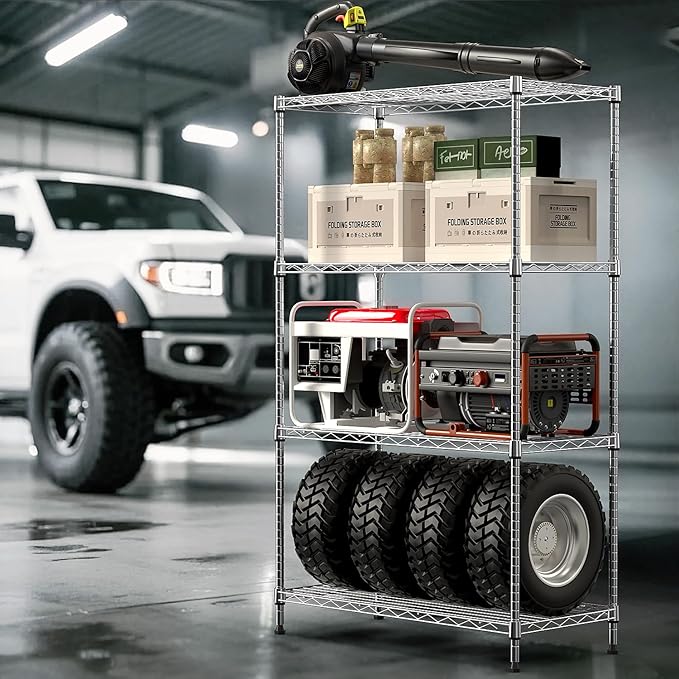 IZEUK 4-Tier Heavy Duty Steel Storage Shelves, Metal Shelf Wire Shelving Rack for Pantry, Kitchen, Home, or Office Organization (29.5" W x 13.7" D x 47.2" H, 1000LBS, Chrome)