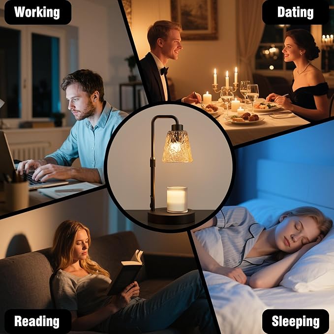 Black Candle Warmer Lamp with Timer, Height Adjustable Dimmable Candle Lamp Warmer for Jar Candles, Modern Wax Melts Warmer, Table Lamp for Home Living Bedroom Farmhouse