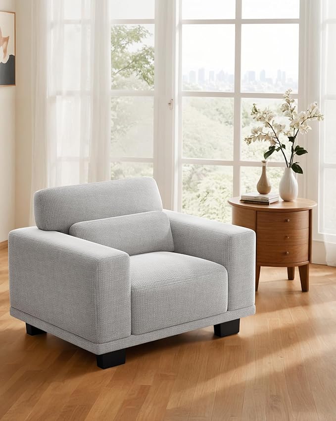 Pipishell Modern Accent Chair, Oversized Armchair with Thick Cushion & Wide Seat Armrests, Reading Chairs Comfy Arm Chair, Removable Sofa Cushion and Cover,Easy to Install, Grey