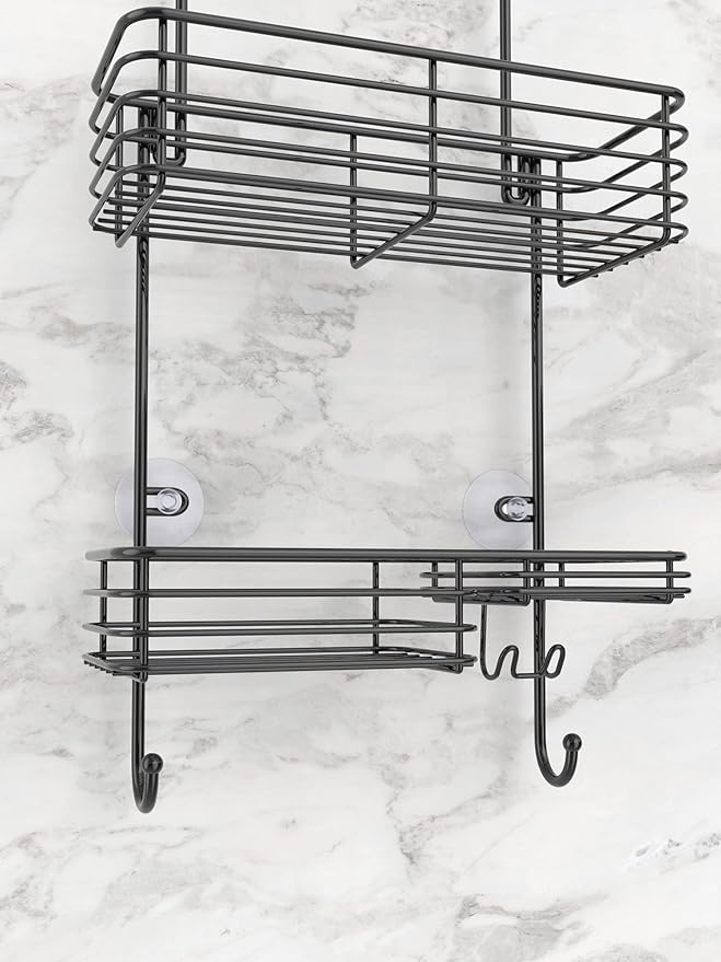 SMARTAKE Hanging Shower Head Caddy, Rustproof Bathroom Shower Shelf Organizer, SUS201 Stainless Steel Over The Storage Rack, for Toilet, Bathroom, Black