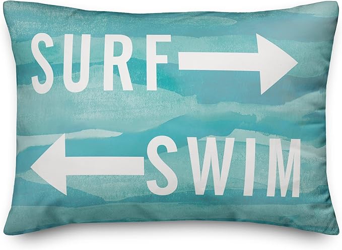 Surf and Swim Indoor/Outdoor Pillow | Decorative Pillows for Living Room Couch Bed Sofa Patio, Fluffy Soft Cushion | Water Resistant Teal, 14x20