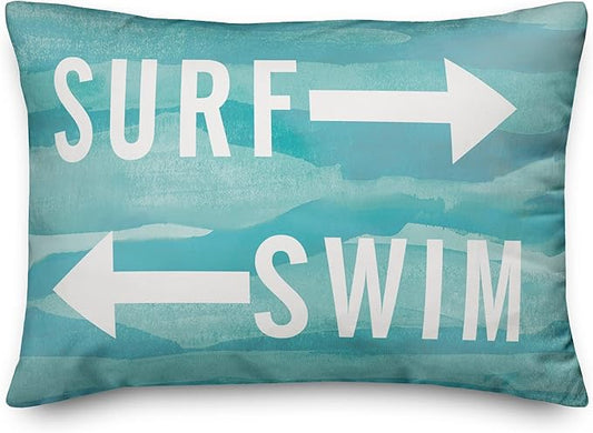 Surf and Swim Indoor/Outdoor Pillow | Decorative Pillows for Living Room Couch Bed Sofa Patio, Fluffy Soft Cushion | Water Resistant Teal, 14x20
