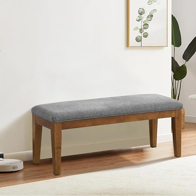 HUIMO Upholstered Entryway Bench, Bedroom Bench with Solid Wooden Legs, End of Bed Bench with Padded Seat for Living Room, Bedroom, Corners, Kitchen (Grey)