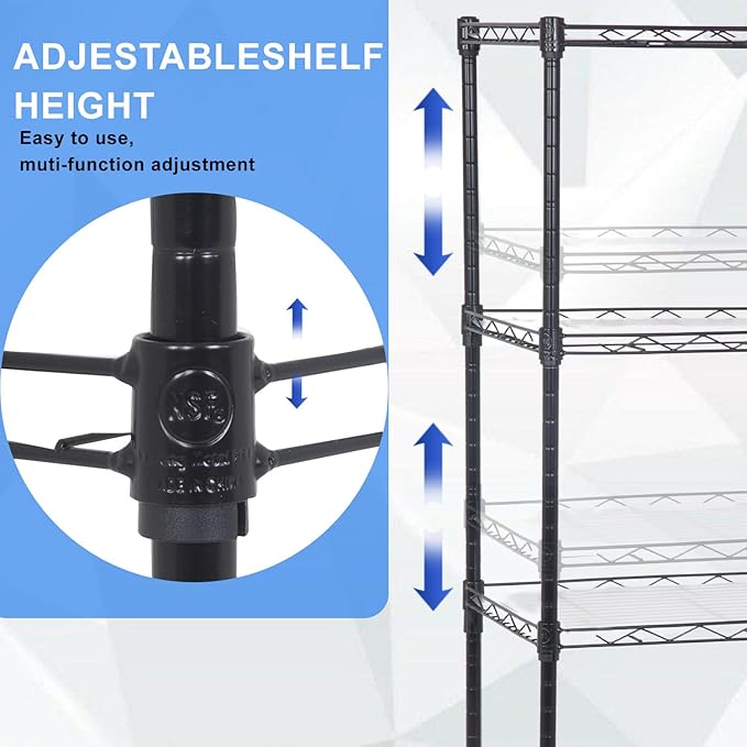 PayLessHere Metal Shelving Storage Shelves Garage Shelving 4-Tier Adjustable Shelf 600 lbs Total Bearing Capacity Multi-Functional Durable Easy Assembly, Black