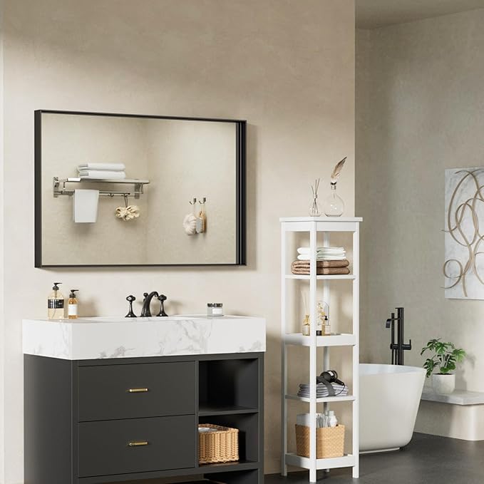 48”x 30” Black Bathroom Mirrors for Over Sink,Large Wall Mounted Rectangular Mirror, Metal Framed, Tempered Glass, Black Bathroom Vanity Mirror, Horizontal/Vertical