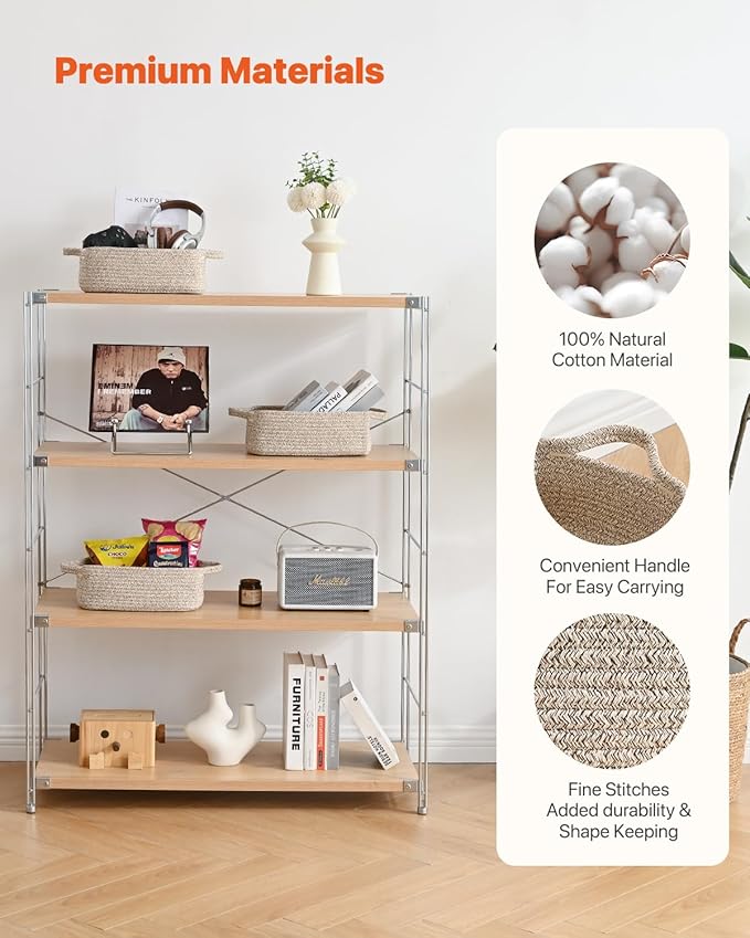 KALLAX Small Woven Basket, 12 x 8 x 4.5 Inches, Small Storage Baskets for Organizing, Gift Baskets Empty, Cute Rope Shelf Closet Storage Bins for Shelves, Dog Toy Basket, 3 Packs, Mixed Brown