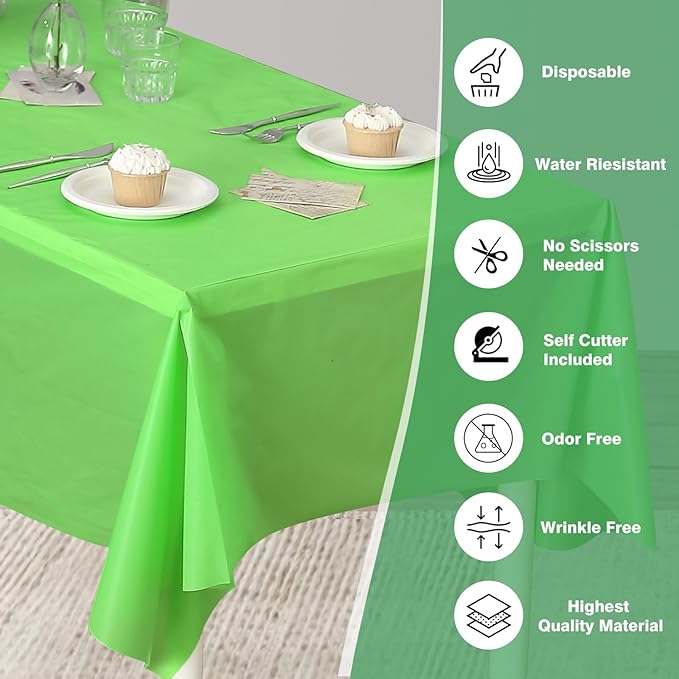 Craft And Party, 54" Plastic Table Cover Roll for Party, Banquet, Picnic, Kids Activities for Any Size and Shape Table (Apple Green, 54" x 300ft)