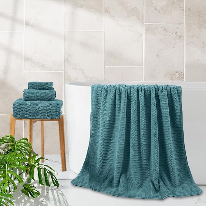 8 Piece Extra Large Bath Towels Set,2 Oversized 35"x70" Bath Towel Sheets,2 Hand Towels and 4 Washcloths 600 GSM Highly Absorbent Quick Dry Towels Set for Bathroom Hotel Turquoise