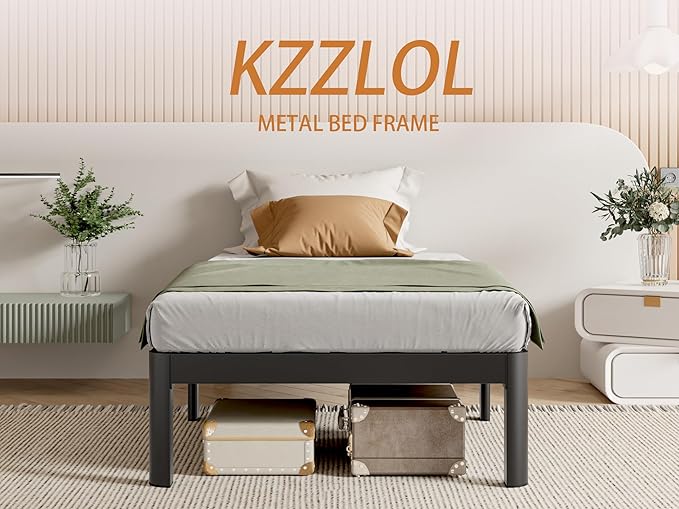 Black Twin Bed Frames 12 Inch, Metal Bed Frame Twin Size No Box Spring Needed, DIY Headboard Holes, Heavy Duty Steel Support 3500 LBS, Noiseless, Round Corner Leg, Storage Space, Easy Assembly