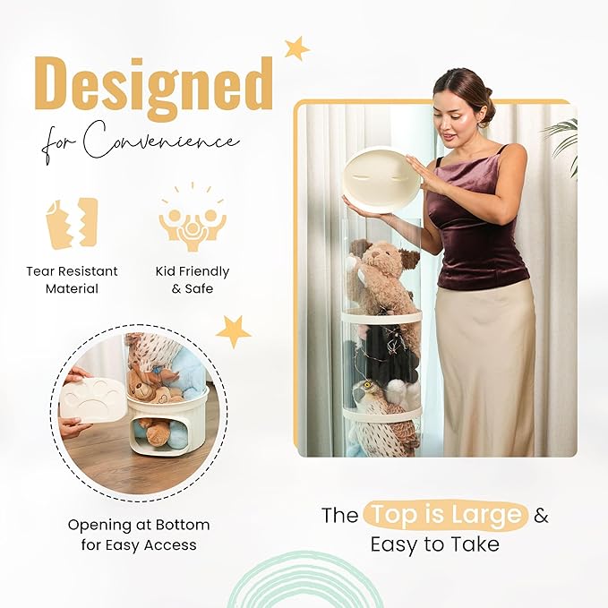 LALABOO Stuffed Animal Storage Tube Organizer – 42” Tall Transparent Hanging Tube for Plush Toy Storage, Space-Saving Kids Room Organizer for Stuffed Animals, Soft Toys, Blankets & More