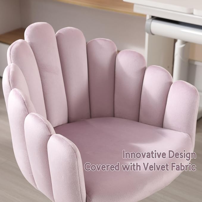 LukeAlon Kids Cute Swivel Desk Chair, Velvet Child Study Chair with Rolling Wheels and Arms, Comfy Upholstered Height Adjustable Teen Vanity Chair for Home Bedroom School, Purple