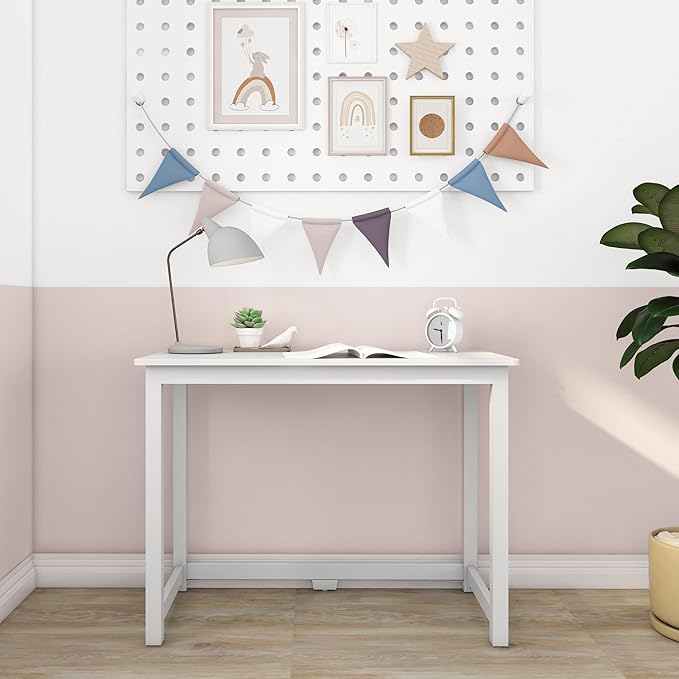 Max & Lily Solid Wood Desk, 40 Inches, White