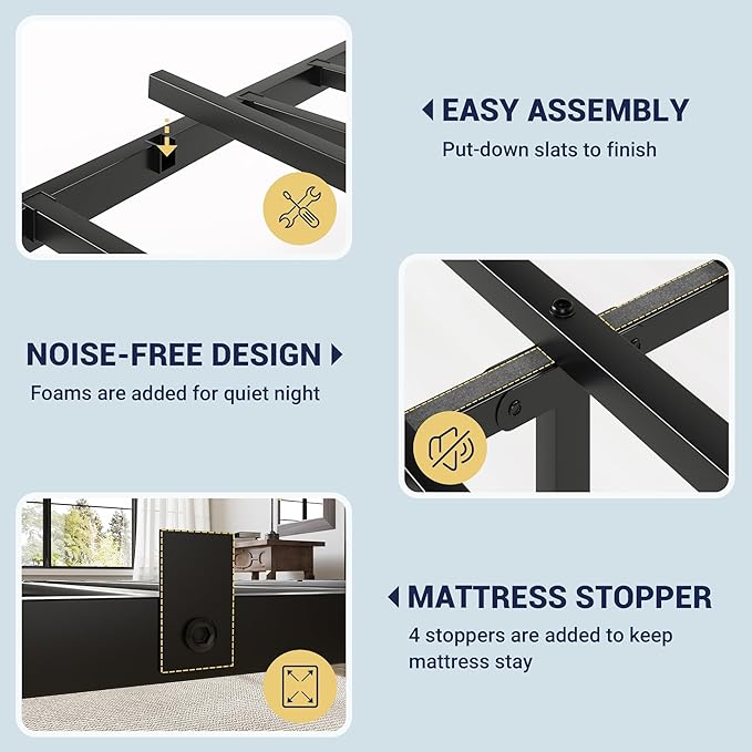 Allewie 14 Inches Full Size Metal Platform Bed Frame with Victorian Style Curved Iron-Art Headboard/Footboard, Metal Slats Support, Easy Assembly, Under Bed Storage, No Box Spring Required, Black