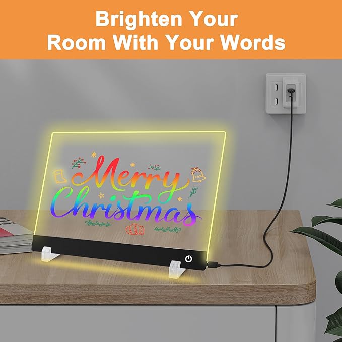 13.7X 10Inch 6 Color LED Drawing Board for Kids, LED Note Board with Colors,Light Up Acrylic Dry Erase Board with Stand,7 Markers, Rewritable Message Board Creative Fun for Home, Classrooms, Gifts.