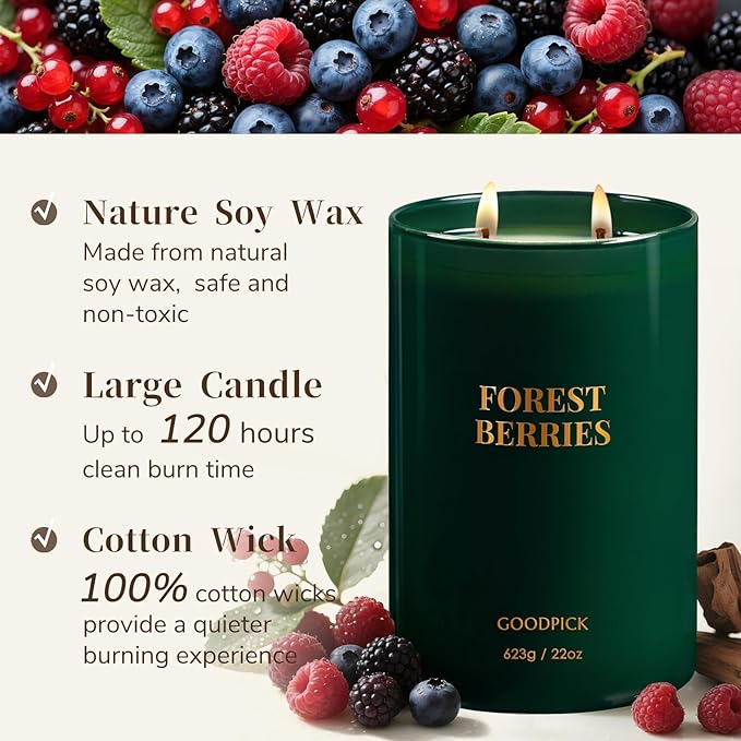 Goodpick Forest Berries Candles, Scented Candles for Home, 22oz Soy Wax, Long Lasting 120hrs, Juicy Fruity Uplifting Living Room Gift