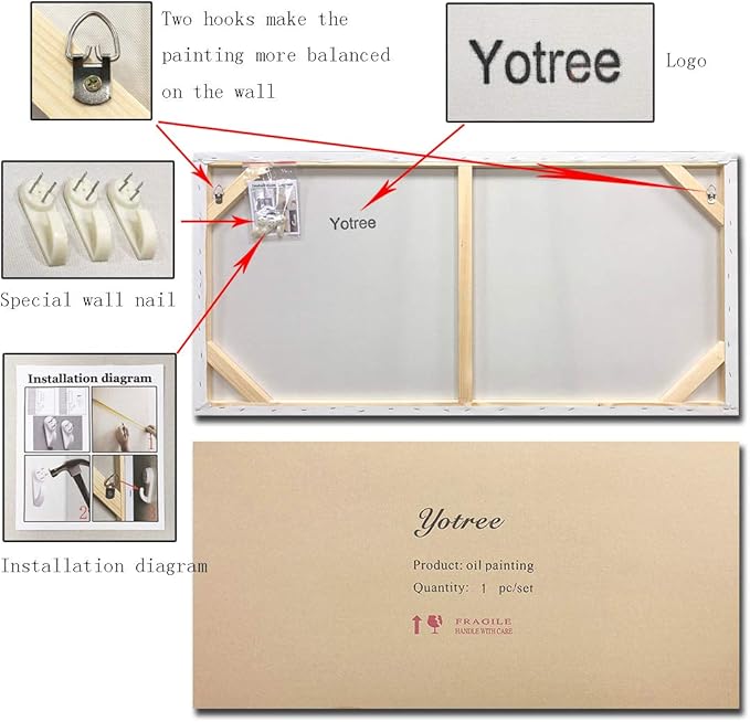 Yotree Paintings, 24x48 Inch Paintings Oil Hand Painting Blue-gray Tree Painting 3D Hand-Painted On Canvas Abstract Artwork Art Wood Inside Framed Hanging Wall Decoration Abstract Painting