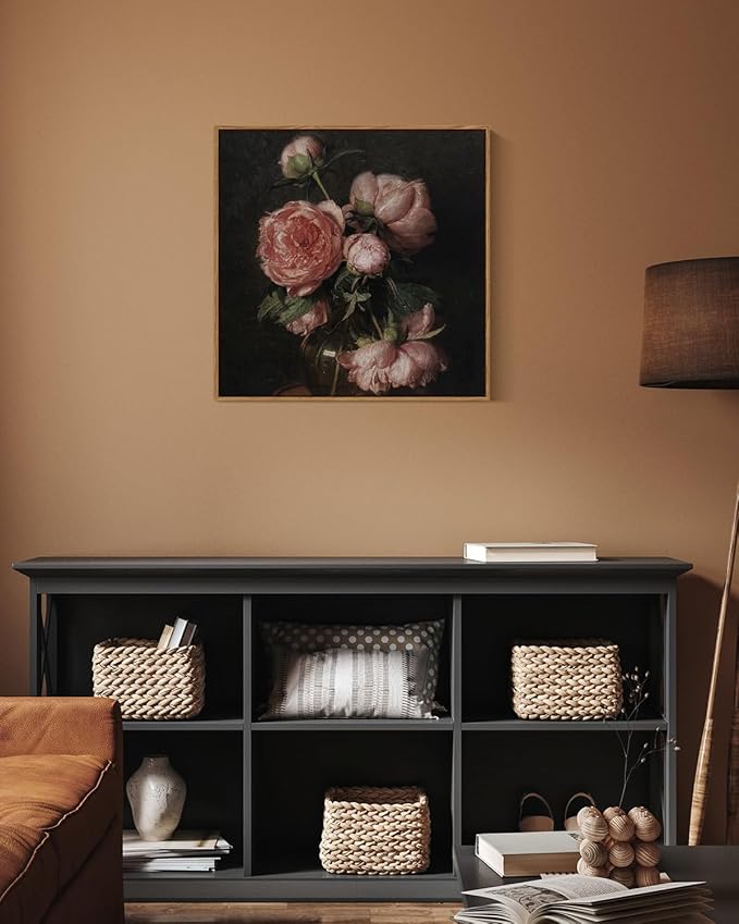 InSimSea Square Framed Canvas Wall Art, Farmhouse Prints Vintage Floral Flowers Peony Paintings Wall Decor Prints, Wall Art for Living Room, Bathroom, Office, Kitchen Home Decor 16"x16"
