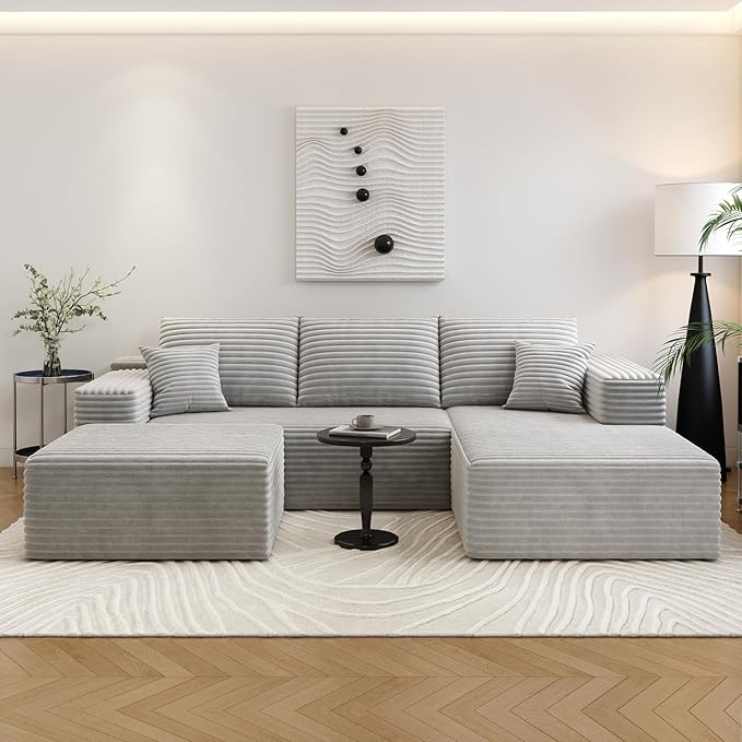107.5" Cloud Sectional Couch with 1 Ottoman,Modern Modular Sofa with Deep Seat, Comfort U Shaped Sofa Couches for Living Room Bedroom Apartments,No Assembly Required, (Grey,Right Facing Chaise)