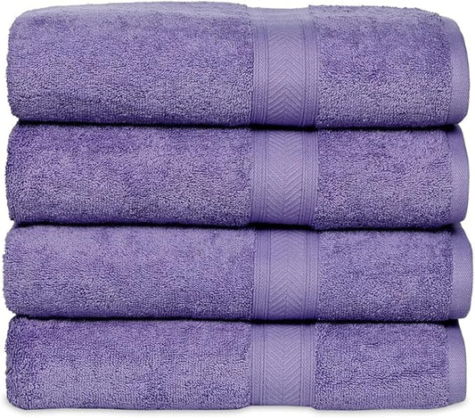 Casa Lino 100% Cotton Hand Towels for Bathroom - Soft, Highly Absorbent & Quick Dry Kitchen Towels - Gym Towel Set - Travel Towel Set - 24" x 16" - Pack of 4 - (Lavender)