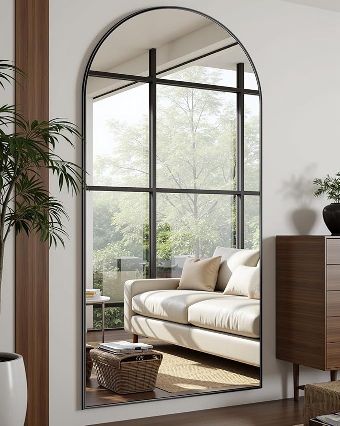 Suidia Full Length Mirror, 71"x26" Floor Standing Mirror Freestanding, Full Body Mirrors with Stand for Bedroom, Hanging Mounted for Living Room Cloakroom, Black, Arched Style