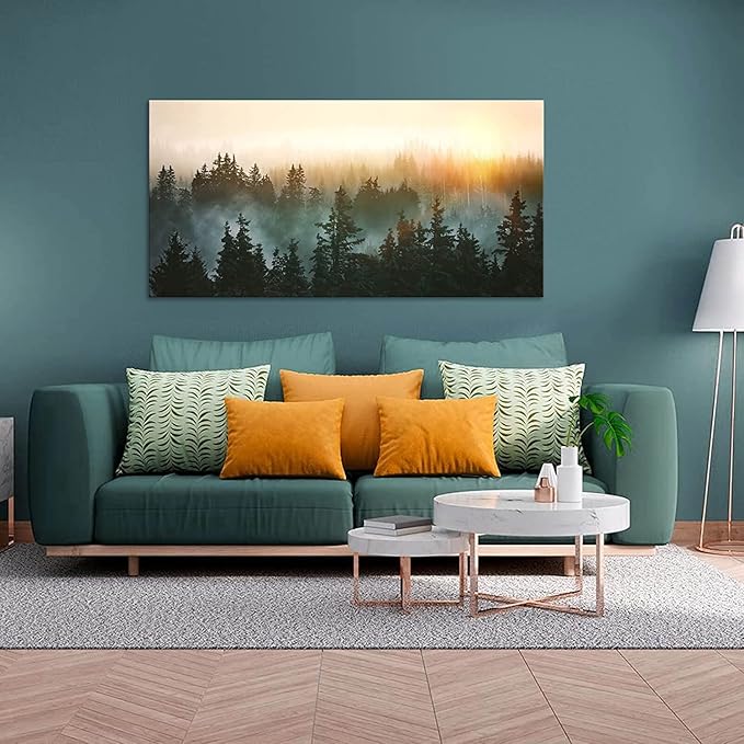 Large Wall Art for Bedroom Living Room Forest Bathed in Sunlight Canvas Print Picture Painting Framed Artwork Wall Decor for Bathroom Modern Room Plants Wall Decorations Size 58x29 Ready to Hang