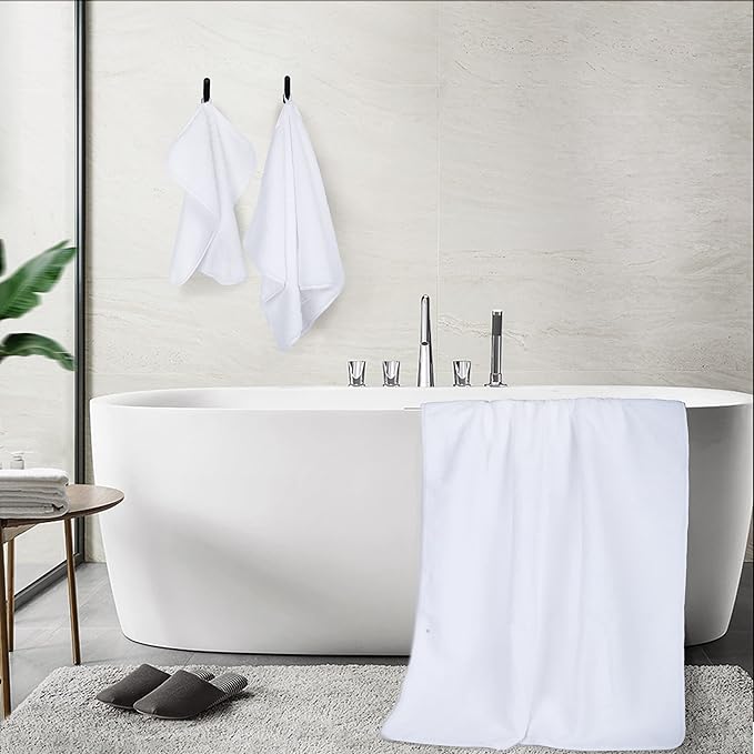 POLYTE Oversize, 60 x 30 in., Quick Dry Lint Free Microfiber Bath Towel Set, 6 Piece (White)