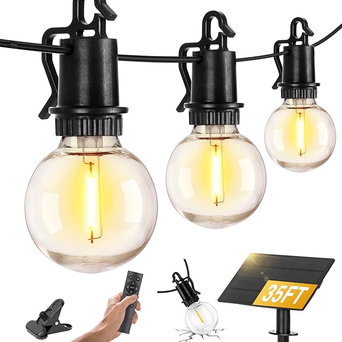 ZJOJO 35FT Solar String Lights Outdoor Waterproof, G40 Globe Patio Lights Solar Powered Outdoor String Lights with 15 2700K Shatterproof Bulbs Hanging Lights for Porch Garden Backyard Pergola Bistro