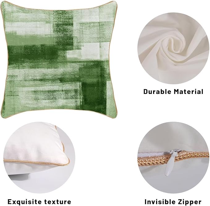 Green White Throw Pillow Covers 18x18 Set of 2, Abstract Art Decorative Throw Pillow Covers Modern Abstract Soft Polyester Pillowcase Outdoor Cushion Cover for Sofa Couch Farmhouse Room Bed
