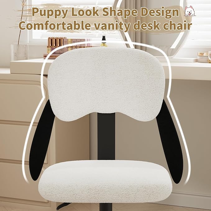 Puppy Shaped Back Kids Desk Chair, Adjustable Comfy Swivel Computer Chairs with Wheels for Kids, Cute Girls Students Vanity Chair for Bedroom Study