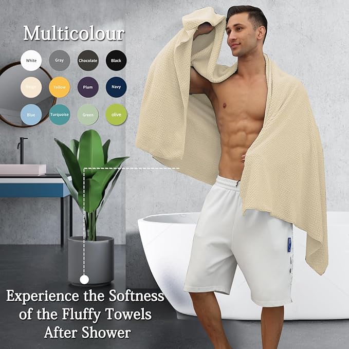 8-Piece Beige Bath Towels Set,2 Oversized Large Bath Towels Sheet,2 Hand Towels and 4 Washcloths - 600 GSM Soft Luxury Towel Set,Highly Absorbent Quick Dry Towel Collection for Bathroom,Hotel and Spa