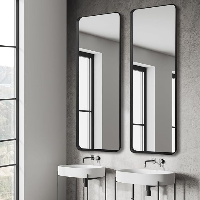 Rectangle Mirror Full Length 21" x 64" Large Floor Mirror Black Metal Deep Frame Wall Mounted Hanging for Home Decor Leaning Wall Full Body Dressing Mirror for Closet Bedroom