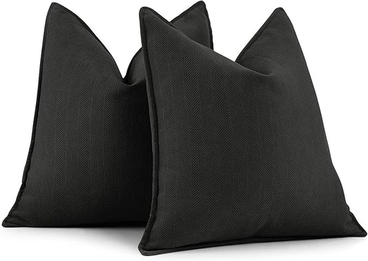 ZWJD Black Pillow Covers 24x24 Set of 2 Chenille Throw Pillow Covers with Elegant Design Soft and Luxurious Decorative Throw Pillows for Couch, Bed, and Home Decor