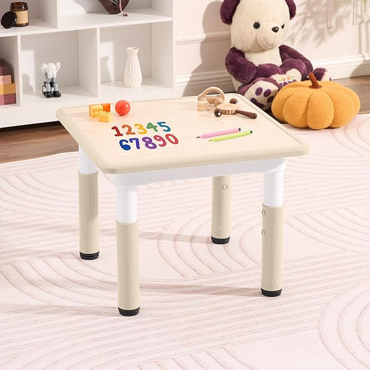 Toddler Table, 7 Level Height Adjustable Kids Play Furniture for Ages 3-8, Rectangular Plastic, 23.6" W x23.6 L, Multi-Activity Desk with Graffiti Desktop for Home & Daycare