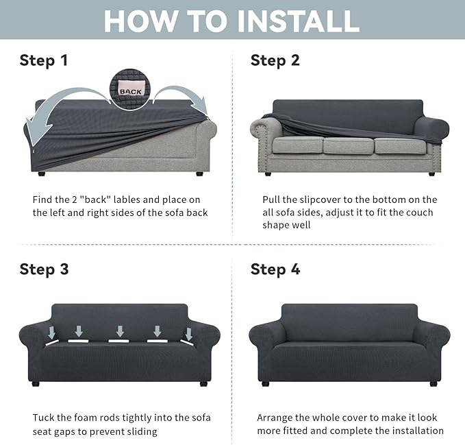 LURKA Stretch Oversized Sofa Slipcovers 1 Piece Couch Covers for 3 Cushion Couch Sofa Furniture Protector Full Sofa Covers with Elastic Bottom for Kids and Pet (X-Large, Dark Grey)