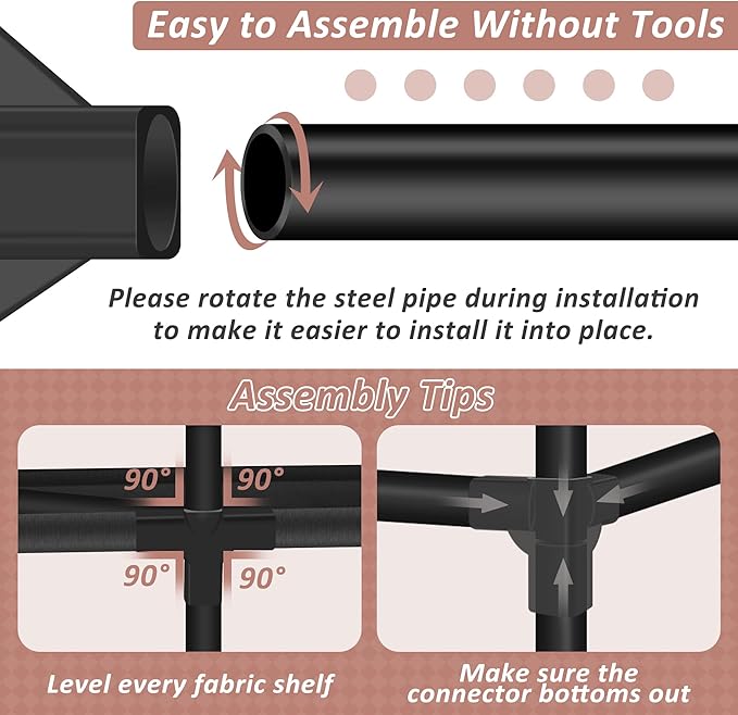 Wardrobe Closet, Quick and Easy Assembly, Black Portable Closet with 2 Hanging Rods 4 Storage Shelves and 8 Side Pockets, Sturdy and Stable Clothes Rack with Cover, for Bedroom and Dormitory