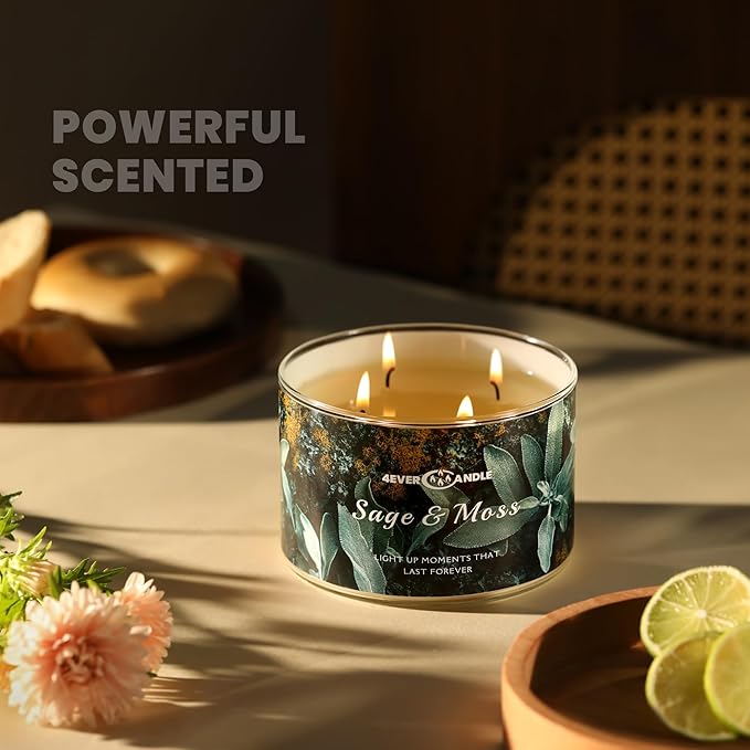 4-Wick Scented Candle - 18oz Soy Wax Blend Candle Over 50Hrs Long-Lasting Fragrance, Home Decor and Housewarming Gifts, Sage & Moss