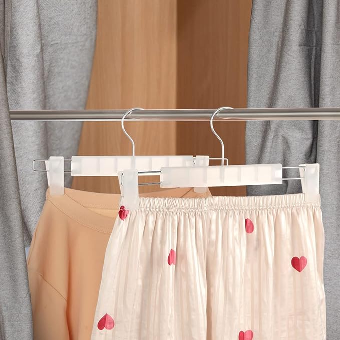 Clothes Pants Hangers, Space-Saving Skirt Holders with 360 ° Swivel Hooks, Adjustable Clips, Trouser Hangers, Clothes Coat Garment Jeans Hangers (30 Pack, Transparent)