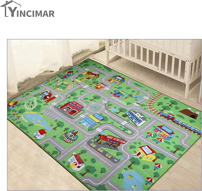 Yincimar Kids Carpet Playmat Rug, 5' x 6'6" Extra Large City Life Educational Car Rug for Baby Toddler Boy Bedroom Playroom