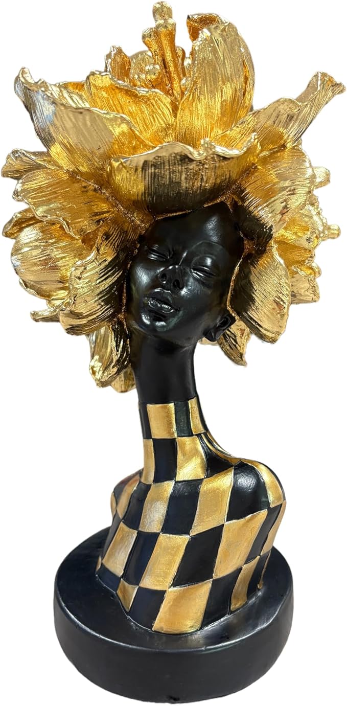 African Statues for Home Decor, Sculptures Decorations for Living Room, 11'' African Lady Art Bust Figurines, Black Modern Aesthetic Ornament for Shelf and Tables, Décor Accents Gifts for Women