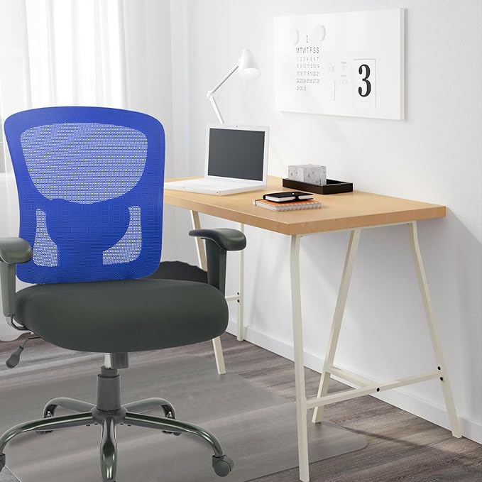 BestOffice Big and Tall Office Chair 400lbs Desk Chair Mesh Computer Chair with Lumbar Support Wide Seat Adjust Arms Rolling Swivel High Back Task Executive Ergonomic Chair for Home Office (Blue)