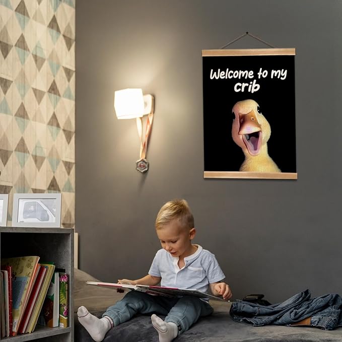 ZTGDA Welcome to My Crib Wall Art,Funny Duck Poster Durable Man Cave Wall Decor,Duck Canvas Hanging Sign for Entryway, Dorm Room, Nursery or Bedroom Decor (My crib goose)