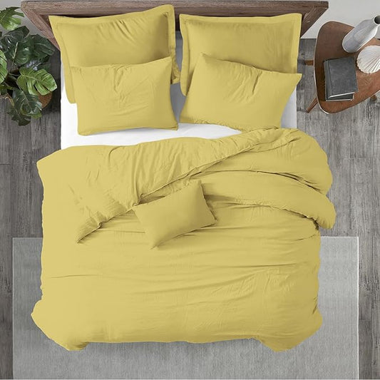 Kotton Culture 600 Thread Count 100% Egyptian Cotton 3 Piece Duvet Cover Set - Breathable All Season Comforter Cover with Zipper Closure & Corner Ties Sateen Weave (Sunshine Yellow, Oversizes King)