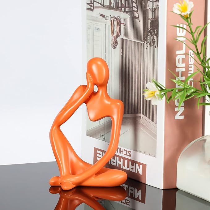 Thinker Statue Gold Decor Abstract Art Sculpture, Golden Resin Collectible Figurines for Home Living Room Office Shelf Decoration,Great Gifts Ideas (Orange)