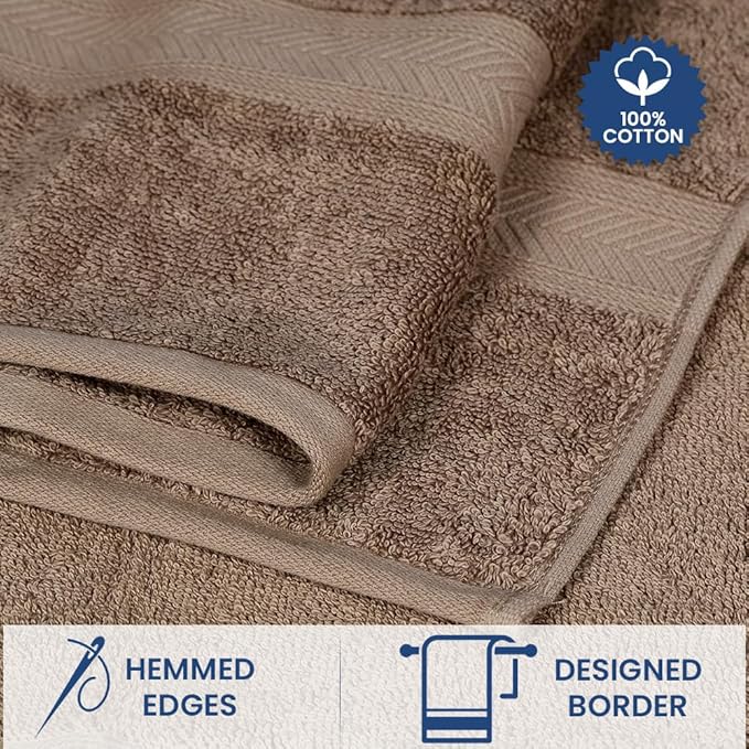 Casa Lino 100% Cotton Bath Towels Set of 4 (1 Bath Towel, 1 Hand Towel & 2 Wash Cloths) - Bathroom Towels and Washcloths Set - Complete Bathroom Set - Guest Room Essentials - (Brown)
