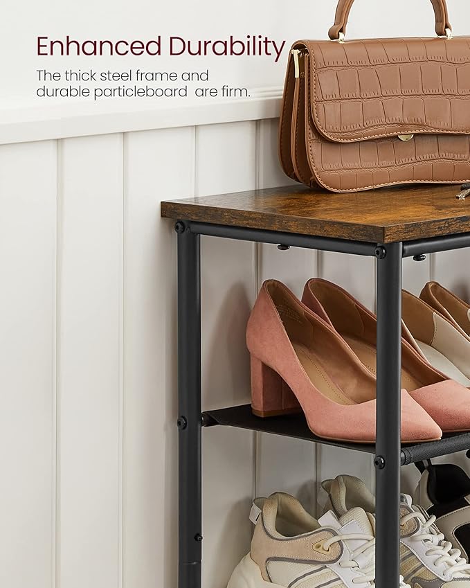 VASAGLE Shoe Rack, 5-Tier Shoe Storage Organizer for Entryway and Closet, Holds 12-16 Pairs of Shoes, 4 Fabric Shelves, Steel Frame, Industrial, Rustic Brown and Black ULBS036B01