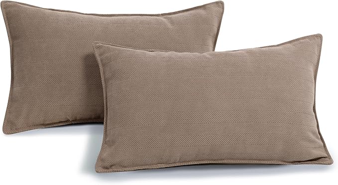 ZWJD Khaki Pillow Covers 12x20 Set of 2 Chenille Throw Pillow Covers with Elegant Design Soft and Luxurious Decorative Throw Pillows for Couch, Bed, and Home Decor